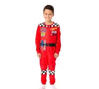 Hot Wheels Mono para Niños | Pijama Infantil Todo en Uno Rojo | de Noche de Fleece con Cremallera, Llamas de Carrera, Herramientas y Patrón a Cuadros | Una Pieza Juguete de Mecánico