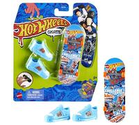 Hot Wheels Monopatín de Juguete Tabla de Skate con Zapatillas para Dedos (Modelos Surtidos, selección aleatoria), +5 años, HGT46