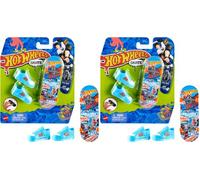 Hot Wheels Monopatín de Juguete Tabla de Skate con Zapatillas para Dedos (Modelos Surtidos, selección aleatoria), +5 años, HGT46 (Paquete de 2)