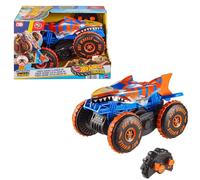 Hot Wheels Monster Truck Tiger Shark escalador, Vehículo teledirigido de juguete con 3 modos de juego de carreras, escalada y acrobacias, JFR39