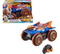 Hot Wheels Monster Truck Tiger Shark escalador, Vehículo teledirigido de juguete con 3 modos de juego de carreras, escalada y acrobacias, JFR39
