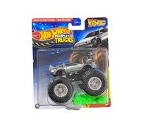 Hot Wheels Monster Trucks Back to The Future Time Machine con coche aplastado, fundido a presión