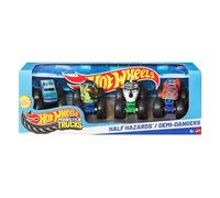 Hot Wheels Monster Trucks Camiones de Juguete Monster Trucks a Escala 1:64, Conjunto de 4, Ruedas Gigantes, Personajes Favoritos y diseños espectaculares, JJT67