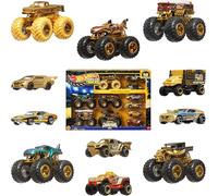 Hot Wheels Monster Trucks Campeones de trofeo Colección de coches y camiones, con vehículos metálicos: Bigfoot, 5-Alarm, Bone Shaker, Mega-Wrex y Tiger Shark, además de seis coches, JDW07