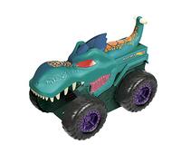 Hot Wheels Monster Trucks Car Chompin' Mega-Wrex Vehículo gigante y coche | Con efectos de luz y sonido, "come" y "expulsa" coches a escala 1:64, incluye un auto, GYL13