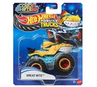 Hot Wheels Monster Trucks Color Shifters - Great Bite [Tiburón] - Cambia de color cuando se expone al agua. Vehículo de juguete fundido a escala 1:64