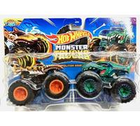 Hot Wheels Monster Trucks Demolition Doubles 1:64 fundido a presión, paquete de 2 tiburones tigre vs Mega Wrex