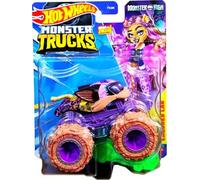 Hot Wheels Monster Trucks, Monster High Clawdeen Wolf con coche aplastado, vehículo fundido a presión