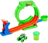 Hot Wheels Monster Trucks Mutant Chaos Conjunto de Juego Chaos Loop Challenge Conjunto de Pista con Wreckin’ Wolf a Escala 1:64, Recipiente de 113g de Slime, 2 Formas de Jugar, JMK91