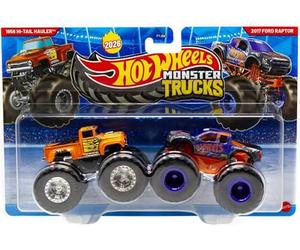 Hot Wheels Monster Trucks - Paquete de 2 vehículos de juguete fundidos a escala 1:64 (1956 y Ford Raptor 2017)