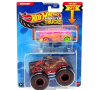 Hot Wheels Monster Trucks Scorcher, vehículo fundido a presión con furgoneta aplastable a ciega, escala 1:64