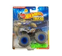 Hot Wheels Monster Trucks Silver Back Attack, rayas ganadas 2/4 [incluye coche aplastado] Nuevo para 2026! Vehículo de juguete fundido a escala 1:64