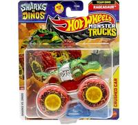 Hot Wheels Monster Trucks Team Dino Rageasaur, Sharks Vs. Dinos 7/8 [Incluye coche aplastado] Nuevo para 2025! Vehículo de juguete fundido a escala 1:64