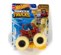 Hot Wheels Monster Trucks The Flinstones Flintmobile, vehículo fundido a presión con Connect and Crash Car