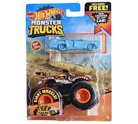 Hot Wheels Monster Trucks Tiger Shark - Incluye coche fundido a presión aplastado