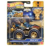 Hot Wheels Monster Trucks Trophy Champions Great Bite [Oro] Incluye trofeo de juguete! Vehículo de juguete fundido a escala 1:64