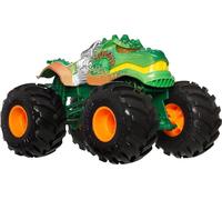 Hot Wheels Monster Trucks Vehículo de Juguete Dino vs Sharks Equipo Mega Wrex Escala 1:24 para niños de 3 años en adelante