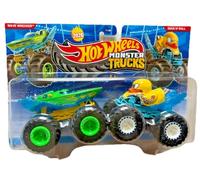Hot Wheels Monster Trucks, Wave Wrecker & Duck N' Roll - Paquete de 2 vehículos de juguete a escala 1:64