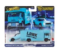Hot Wheels - Nissan Skyline 2000GT-R LBWK & Fleet Flyer - Team Transport - HRV45 - Juego de 2 unidades premium - Metal/Metal - Real Riders - Lyberty Walk - Mattel 2024-1:64