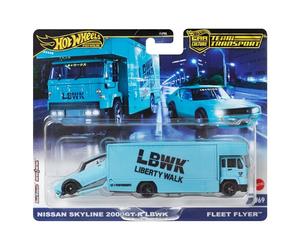 Hot Wheels - Nissan Skyline 2000GT-R LBWK & Fleet Flyer - Team Transport - HRV45 - Juego de 2 Unidades Premium - Metal/Metal - Real Riders - Lyberty Walk - Mattel 2024-1:64
