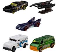 Hot Wheels Pack de 5 vehículos de Batman | Set de 5 coches de juguete die-cast a escala 1:64, con Batmóvil, BatAvión y camión blindado, JLN10