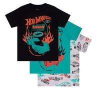 Hot Wheels, Paquete de 3 Camisetas de Manga Corta para Niños - 100% Algodón, Multicolor, 7-8 Años: 128cm, Multicolor
