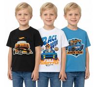Hot Wheels Paquete de 3 camisetas para niños | Paquete de 3 camisetas de manga corta para niños | Ropa oficial, azul/negro/blanco, 2-3 años