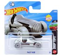 Hot Wheels - Pass 'N Go Monopoly - Drop Tops 1/5 - JJH30 - Short Card - Vehículo de carreras retro plateado a escala 1:64 - Mattel 2026 - Modelo con licencia