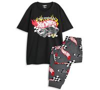Hot Wheels Pijama Hombre - The Original Coche de Carreras Manga Corta Negro | Vanilla Underground, Gráfico del Bólido, Motivo de Bandera a Cuadros, Tobillos con Puño, Navidad, Regalos para Él