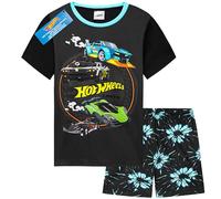 Hot Wheels Pijama Niño Pijamas de Manga Corta Ropa para Niño con Camiseta y Pantalón Corto Ropa de Estar en Casa Regalo Niños (9-10 Años, Negro)