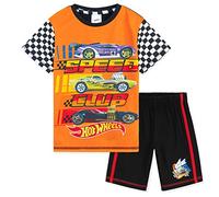 Hot Wheels Pijama Niño Pijamas de Manga Corta Ropa para Niño con Camiseta y Pantalón Corto Ropa de Estar en Casa Regalo Niños (6-7 Años, Naranja)
