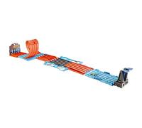Hot Wheels Pista de coches de juguete configurable, 2 coches, casi 2,5 metros de pista, barrera de salida, looping de dos carriles, línea de meta y dos lanzadores. Para niños de 6 a 10 años, GKT87