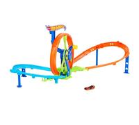 Hot Wheels Pista Rapid Launch y Loop con Coche | Pista con vehículo metálico a escala 1:64, zona de choque en circuito en 8 con impulsor Loop-Kicker, JBX65