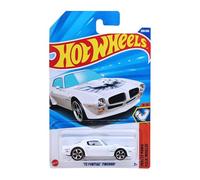 Hot Wheels Pontiac Firebird '73 (JBB41) - Muscle Mania 8/10, color blanco con diseño de capó Firebird, escala 1:64, modelo de licencia GM 2025