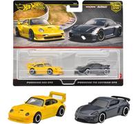 Hot Wheels - Porsche 993 GT2 & Porsche 718 Cayman GT4 - Car Culture - HRR82 - Juego de 2 unidades Premium - Metal/Metal - Real Riders - Mattel 2024-1:64