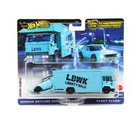 Hot Wheels - Nissan Skyline 2000GT-R LBWK & Fleet Flyer - Team Transport - HRV45 - Juego de 2 unidades premium - Metal/Metal - Real Riders - Lyberty Walk - Mattel 2024-1:64