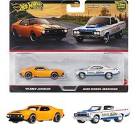 Hot Wheels Premium 2 Pack - '71 AMC Javelin/AMC Level Machine Vehicle Toy Minicar 3 años y Multi JBL06