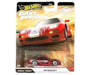 Hot Wheels Premium Fast & Furious 1995 Mazda RX-7, Modelo 1:64 de Metal, Real Riders, 25 Aniversario, 1/5 Chase Car JDM Tuning vehículo de película Coleccionable Diecast JHW71
