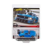 Hot Wheels Premium Ford Mustang, Coche de Juguete Azul a Escala 1:43 con neumáticos Real Riders y carrocería y chasis Metal, Juguete de colección para Adultos y Fans, +5 años, HWT04