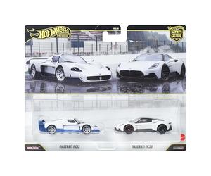 Hot Wheels Premium Maserati 2-Pack: 2004 Maserati MC12 y MC20 | Set de 2 coches die-cast 1:64 Car Culture con neumáticos Real Riders y carrocería metálica, JHW55