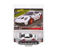 Hot Wheels Premium Porsche 911GT3 RS, Coche de Juguete Deportivo Blanco a Escala 1:43 con neumáticos Real Riders y carrocería y chasis Metal, Juguete de colección para Adultos y Fans, +5 años, HWT03