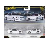 Hot Wheels Premium Touge 2-Pack con Toyota Chaser JZX100 y Supra | Set Car Culture de 2 vehículos japoneses de montaña con ruedas Real Riders y carrocería y chasis metálicos, JHW57