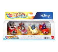 Hot Wheels RacerVerse, Pack de 4 Coches de Juguete metálicos de Disney optimizados para su Uso en Pistas, Personajes Populares de Disney como Pilotos, HKD31