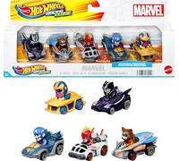 Hot Wheels RacerVerse Conjunto de 5 coches de juguete metálicos de Marvel optimizados para su uso en pistas de Hot Wheels, con personajes populares de Marvel como pilotos, regalo para fans, HPN40