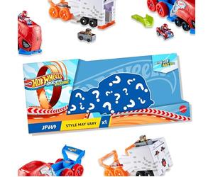 Hot Wheels RacerVerse Lanzador de Personajes y Coche de Juguete | Vehículo y camión a gran escala que lanza el coche incluido de metal, JFV69