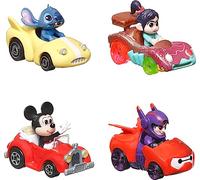 Hot Wheels RacerVerse, Pack de 4 Coches de Juguete metálicos de Disney optimizados para su Uso en Pistas, Personajes Populares de Disney como Pilotos, HKD31