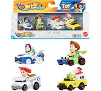 Hot Wheels RacerVerse, set de 4 coches de juguete fundidos a presión escala 1:64 optimizados para conducir en pistas con personajes de la cultura pop como conductores