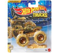Hot Wheels Shark Wreak 1/1 color dorado, escala 1:64, Monster Trucks Mattel, 9 cm