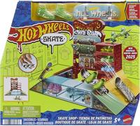Hot Wheels Skate Fingerboard Playset, Skate Shop con diapasón exclusivo y par de zapatos de patinaje, rampas, paredes y bordes para patinar, incluye almacenamiento