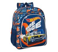 HOT WHEELS Speed Club - Mochila Escolar Niño, Mochila Infantil, Adaptable a Carro, Ideal para Niños de 5 a 14 Años, Cómoda y Versátil, Calidad y Resistencia, 32x12x38 cm, Color Azul marino y naranja